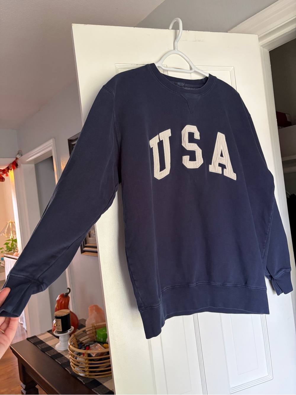 Brandy Melville Navy Crewneck Sweatshirt with White USA Letters